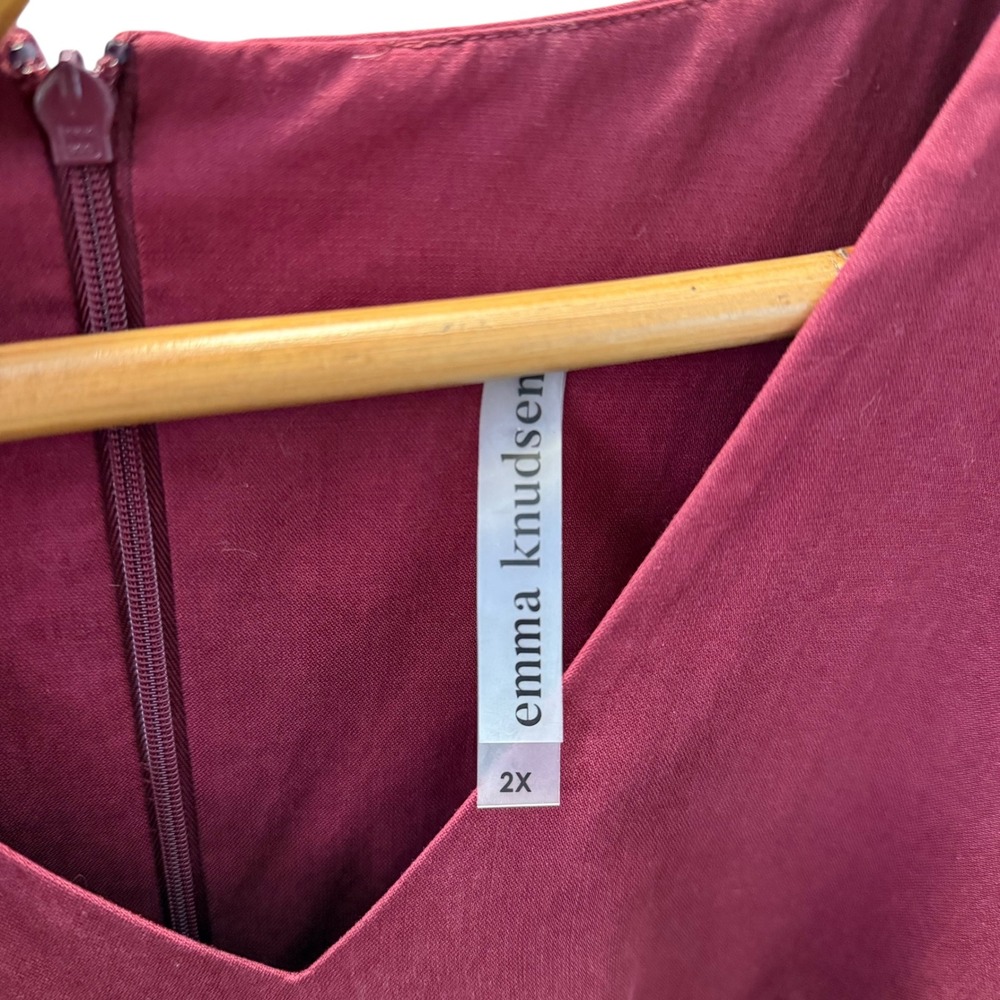 Emma Knudsen | Frankie Burgundy Tiered Babydoll V-Neck Long Sleeve Dress Size 2X - Picture 8 of 13